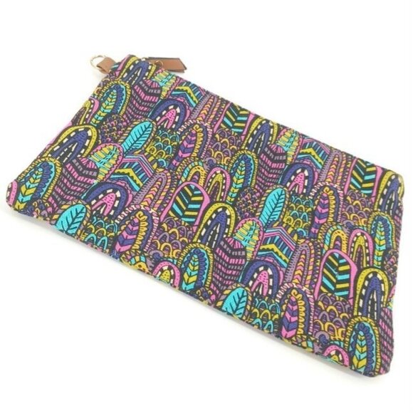Womens Makeup Bag Cosmetic Toiletries Retro Multicolor Clutch Vegan 70s Zipper - Picture 1 of 11